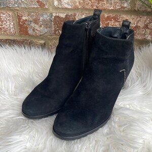 Paul Green Women's Black Suede and Leather Block Heel Zip Booties Sz. 7.5/U.K 5